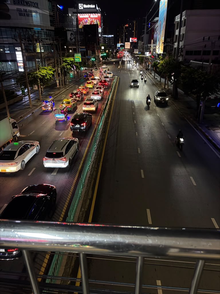 Bangkok traffic and city lights at night