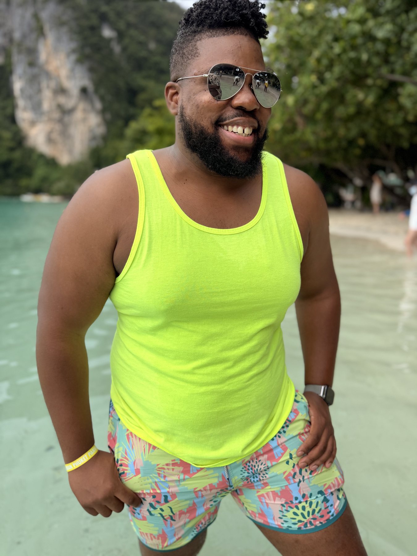 Traveler smiling on a Thailand island beach